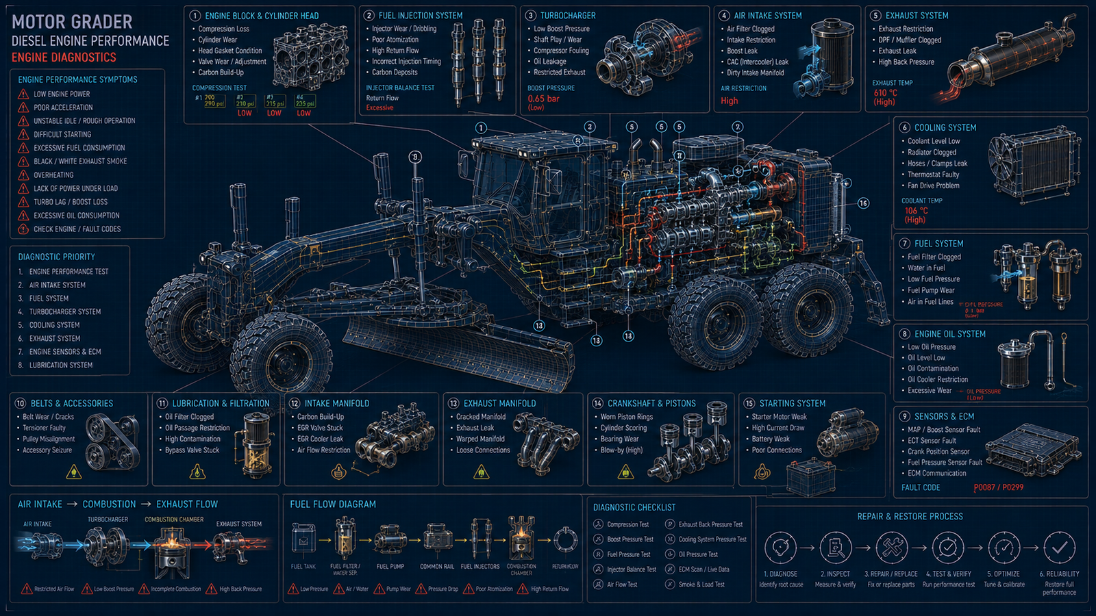 Motor Grader Diesel Engine Performance Issues