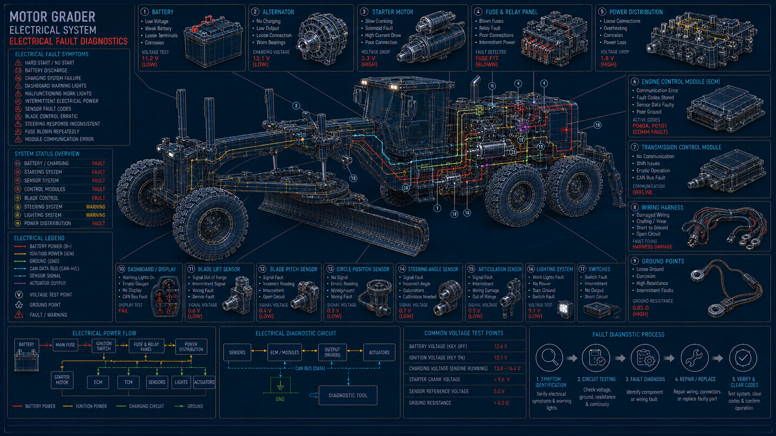 Motor Grader Electrical Faults