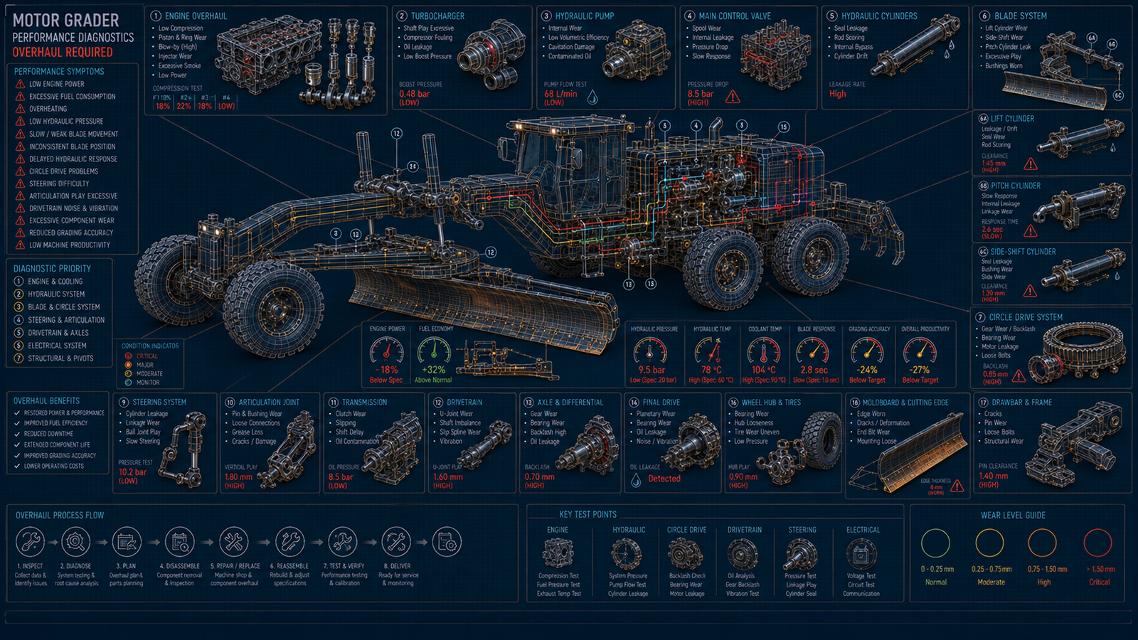 Motor Grader Performance Issues Requiring Overhaul